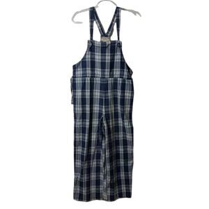 Vintage Sophisticates 90's Plaid Overalls Cotton Blue White Plaid Wide Leg Sz S